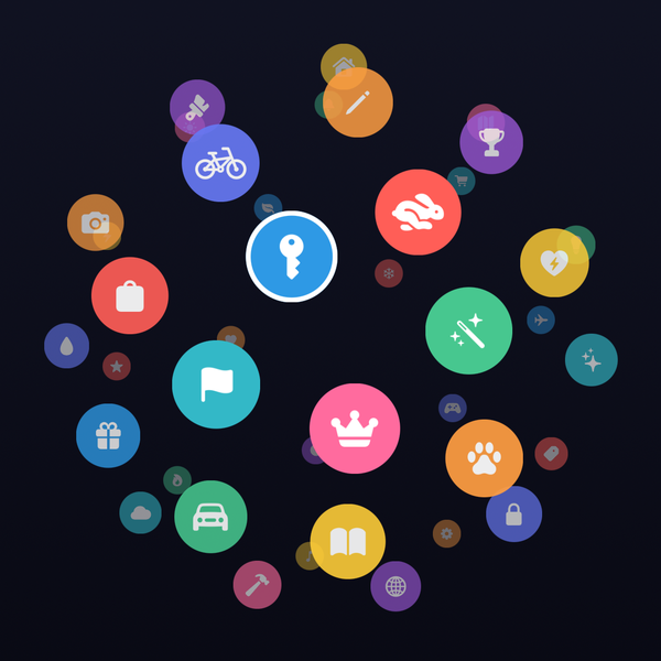 One icon ringed as the focused front item