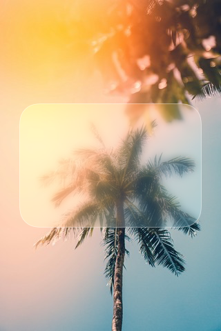 A translucent frosted card over the photo